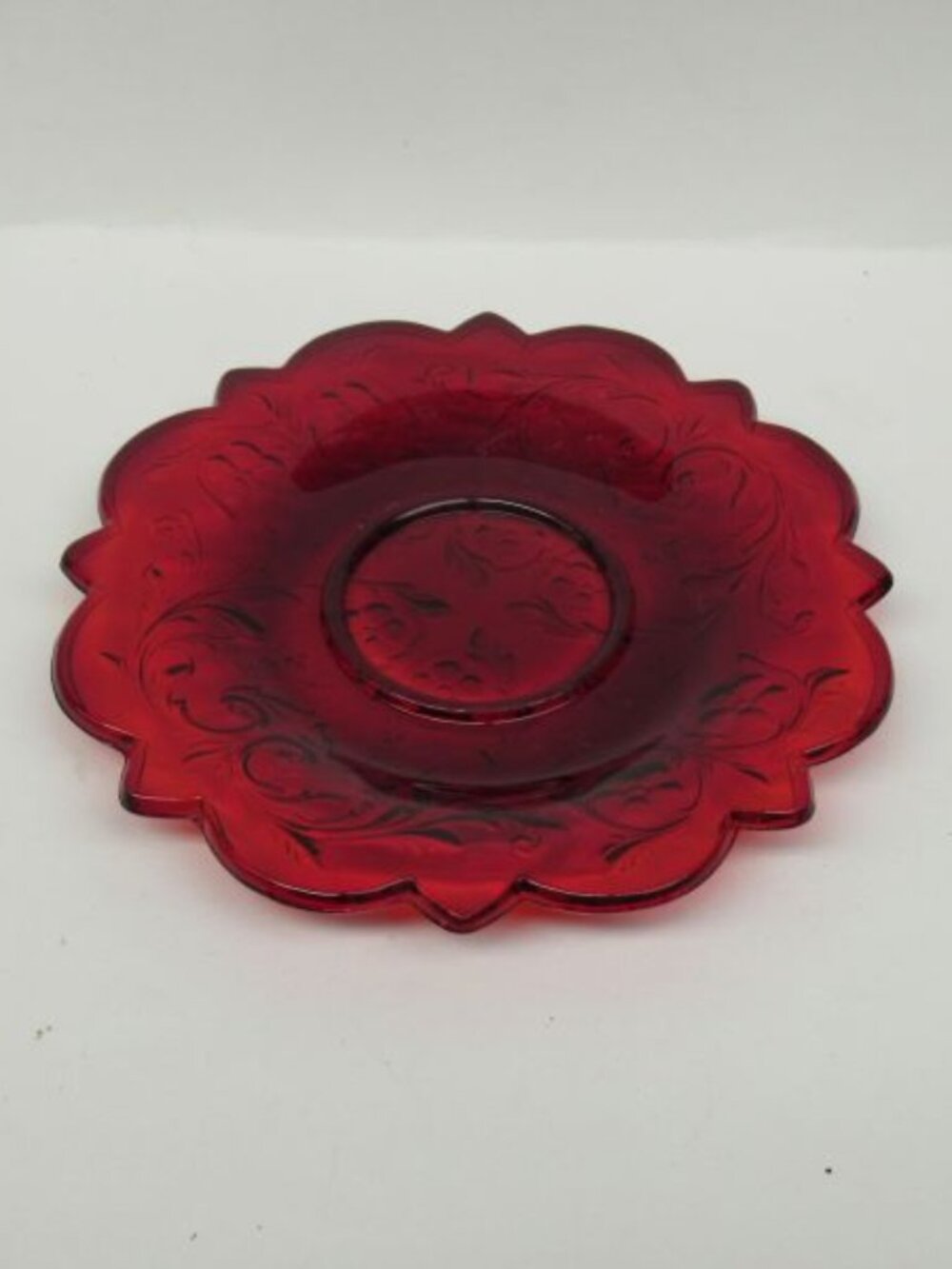 McKee Depression Glass Red ROCK CRYSTAL FLOWER 6 1/4 Inch Saucer-Only-HTF
